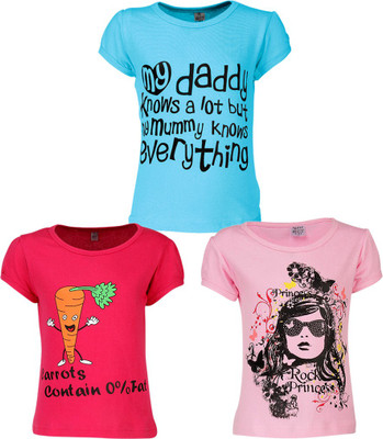 

Gkidz Girls Printed T Shirt(Multicolor, Black