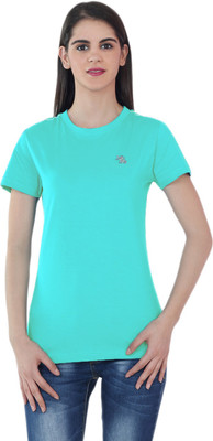 

The Cotton Company Solid Women' Round Neck Blue T-Shirt, Teal