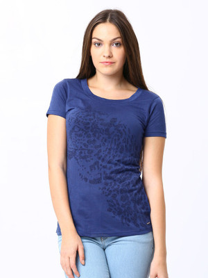 

Espresso Printed Women's Round Neck Blue T-Shirt