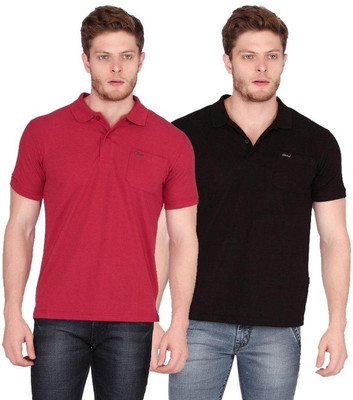 

Fritzberg Solid Men's Polo Neck Black, Maroon T-Shirt(Pack of 2)