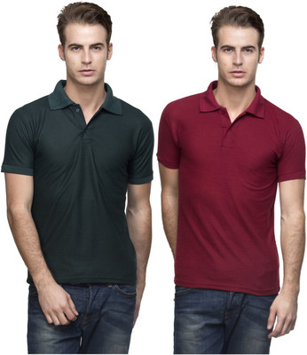 

Lambency Solid Men's Polo Neck Dark Green, Maroon T-Shirt(Pack of 2