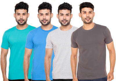 

FLEXIMAA Solid Men's Round Neck Green, Blue, Grey, Grey T-Shirt(Pack of 4, Blue;green;grey