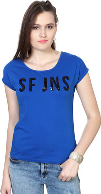 

SF Jeans by Pantaloons Graphic Print Women's Round Neck Blue T-Shirt, Cobalt blue
