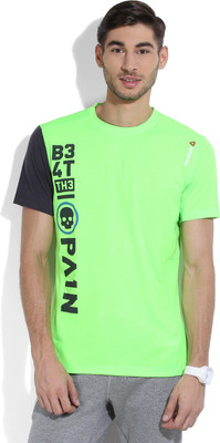 

REEBOK Printed Men's Round Neck Green T-Shirt, Solar green