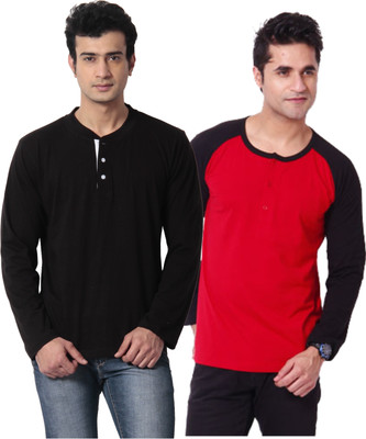 

Leana Solid Men's Henley Multicolor T-Shirt(Pack of 2