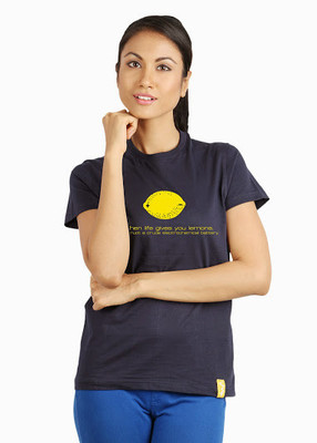 

Campus Sutra Printed Women's Round Neck Blue T-Shirt