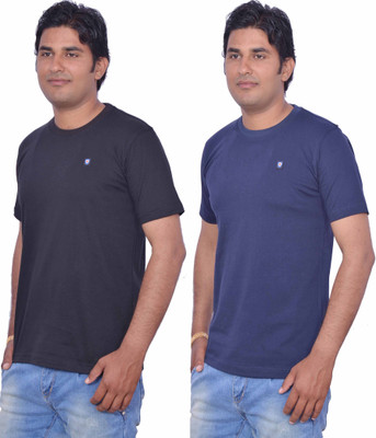 

Leaf Solid Men's Round Neck Black, Blue T-Shirt(Pack of 2)