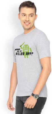

Campus Sutra Printed Men Round Neck Grey T-Shirt