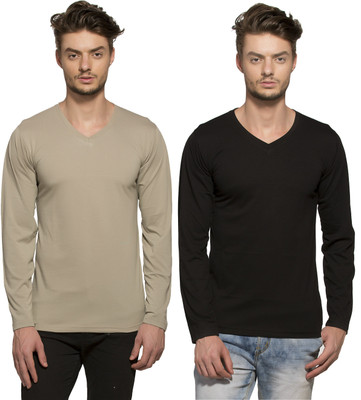 

Alan Jones Solid Men's V-neck Multicolor T-Shirt(Pack of 2, Grey and black