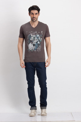 

Fritzberg Printed Men's Round Neck Grey T-Shirt, Dark grey