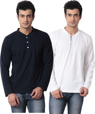 

Leana Solid Men' Henley Multicolor T-Shirt(Pack of 2