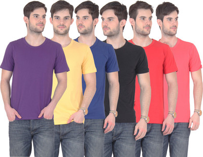 

FnMe Solid Men' Round Neck Multicolor T-Shirt(Pack of 6, Black;blue;gajri;purple;red;yellow