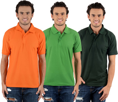 

Blaze Solid Men's Polo Neck Multicolor T-Shirt(Pack of 3, Dark green;light green;orange