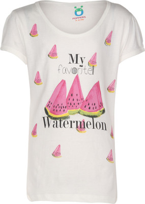 

Poppers by Pantaloons Girls Graphic Print T Shirt(White, Off white