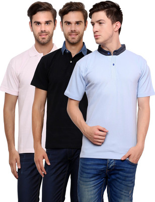 

Lemon & Vodka Solid Men's Polo Neck Multicolor T-Shirt(Pack of 3