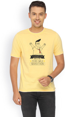 

Campus Sutra Printed Men Round Neck Yellow T-Shirt