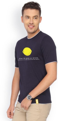 

Campus Sutra Printed Men Round Neck Blue T-Shirt