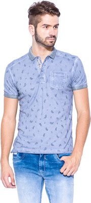 

Mufti Floral Print Men's Polo Neck Beige T-Shirt, Grey