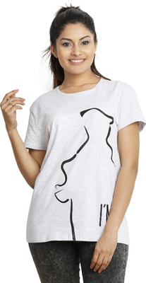 

WrapCupid Printed Women' Round Neck White T-Shirt, Half-white