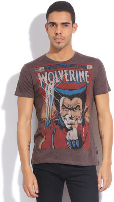 

Wolverine Printed Men's Round Neck Brown T-Shirt, Seal brown melange
