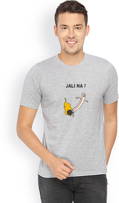 

Campus Sutra Printed Men Round Neck Grey T-Shirt