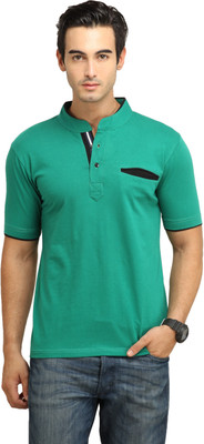 

Fio Solid Men's Mandarin Collar Green, Black T-Shirt, Black;green