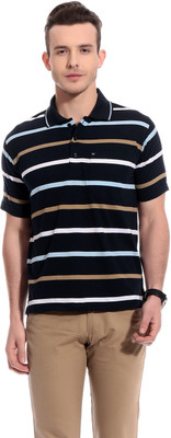 

TAB91 Striped Men's Polo Neck Dark Blue T-Shirt
