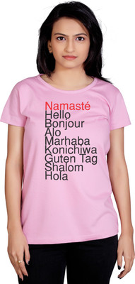 

Tantra Graphic Print Women's Round Neck Pink T-Shirt, Light pink
