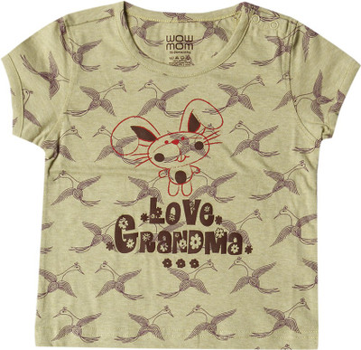 

Wow Mom Boys Printed Cotton T Shirt(Green, Pack of 1, Green melange