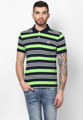 Ajile by Pantaloons Striped Men's Polo Neck Light Green T-Shirt, Neon green