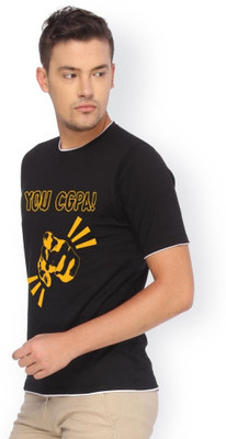 

Campus Sutra Printed Men Round Neck Black T-Shirt