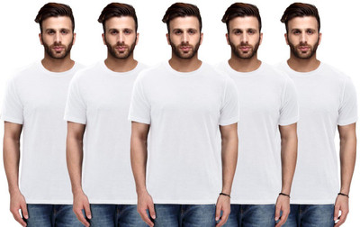 

Nitlon Solid Men's Round Neck Multicolor T-Shirt(Pack of 5, White