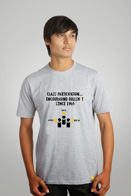 

Campus Sutra Printed Men Round Neck Grey T-Shirt