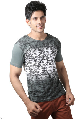 

Spur Printed Men's V-neck Multicolor T-Shirt, White