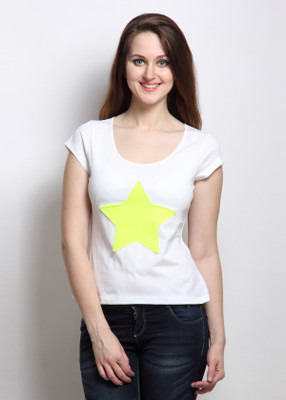 

Rigo Self Design Women's Round Neck White T-Shirt