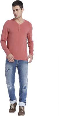 

Jack & Jones Solid Men's Henley Maroon T-Shirt, Dusty cedar
