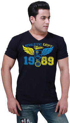 

Inkovy Graphic Print Men' V-neck Blue T-Shirt, Navy
