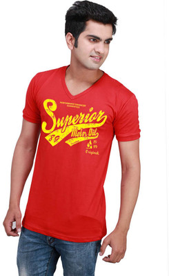 

Inkovy Graphic Print Men's V-neck Red T-Shirt