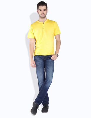 

Parx Solid Men's Henley Yellow T-Shirt