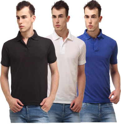 

Lime Solid Men's Polo Neck Black, White T-Shirt(Pack of 3
