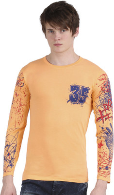 

Tease Denim Graphic Print Men's Round Neck Orange T-Shirt