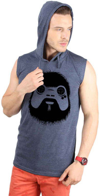 

SayItLoud Printed Men' Hooded Blue T-Shirt, Blue melange
