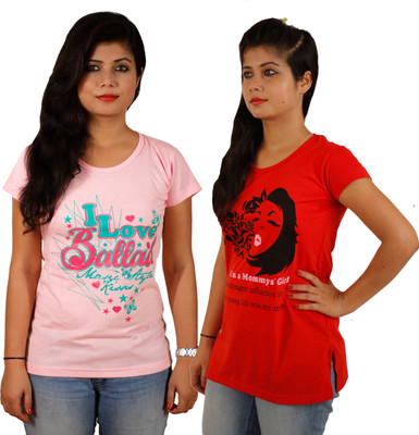 

Tryd Printed Women's Round Neck Multicolor T-Shirt(Pack of 2