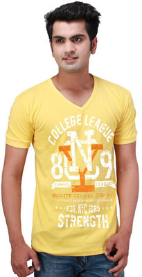 

Inkovy Graphic Print Men' V-neck Yellow T-Shirt