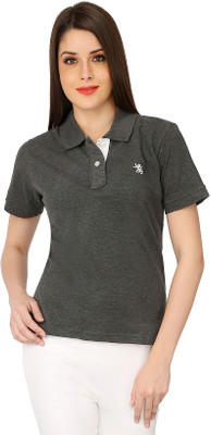 

The Cotton Company Solid Women's Polo Neck Grey T-Shirt, Gun grey