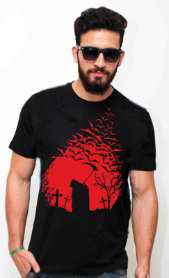 Sukhi Aatma Printed Men Round Neck Black T-Shirt