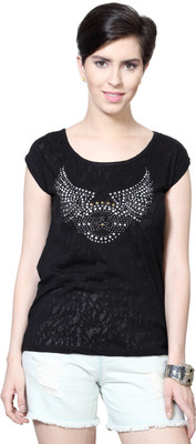 

SF Jeans by Pantaloons Graphic Print Women' Round Neck Black T-Shirt