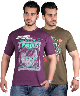 

Shineway Graphic Print Men's Round Neck Multicolor T-Shirt(Pack of 2, Coffee;voilet