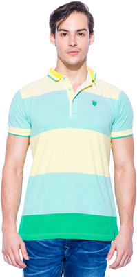 

Mufti Striped Men's Polo Neck Multicolor T-Shirt, Green
