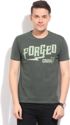 

Flippd Printed Men's Round Neck Green T-Shirt, Hunter green